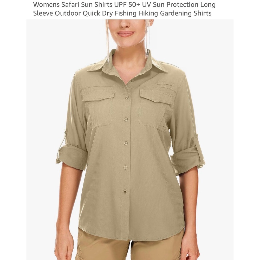 Generic Safari Sun Shirt Womens XL Grey Green UPF 50+ UV Protection Hiking